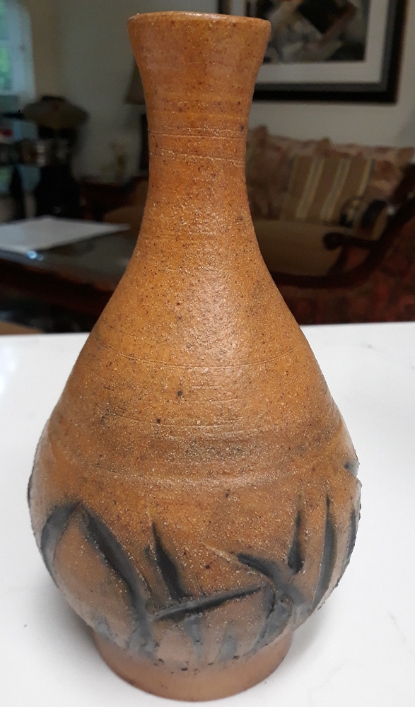 Vintage Etched Pottery Vase, Home Decor